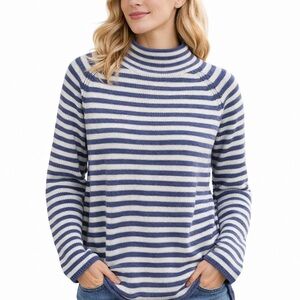 Nautical Striped Cotton Sweater Coastal Preppy Mock Neck M Vintage Eddie Bauer